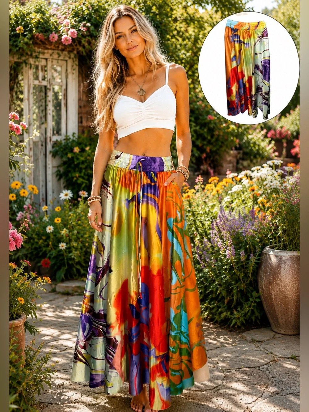 Halfhearted M Boho Floral Multicolor Maxi Skirt